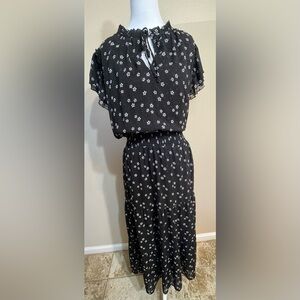 Tamara H Black Floral Lined Long Dress 1x plus